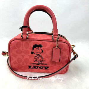Coach X Peanuts Satchel Crossbody Bag In Sig Canvas with Lucy In Coral CBJ62 NWT